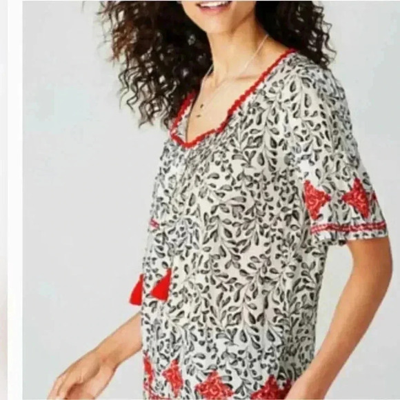 J. Jill Boho Pintucked Sketched Fern Peasant Top - Picture 7 of 7